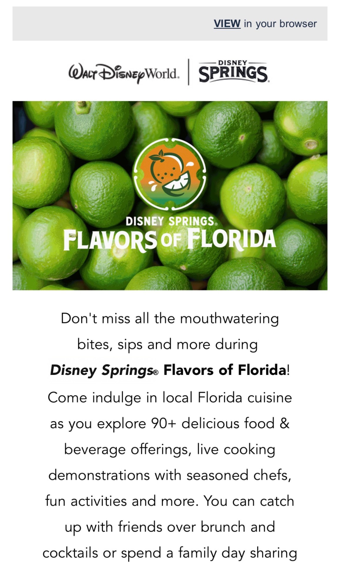 Disney Springs—“Flavors of Florida” email panel 1